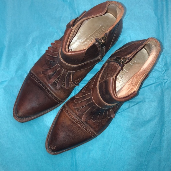 Bed Stu Cobbler Organic Leather “Dipper” Distressed Ankle Boots w/Fringe, Size 8 - Picture 7 of 15